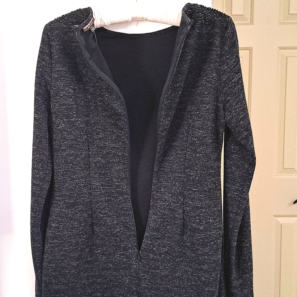 Adrienne Vittadini Gray Long Sleeve Sheath Dress Shoulder Beading Detail Size 6 - Picture 7 of 11